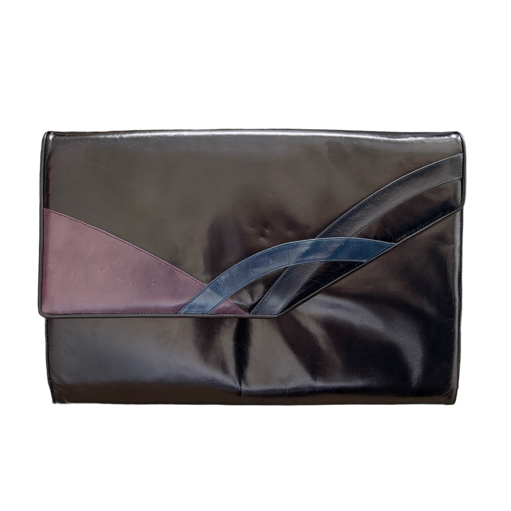 Vintage Bally 80's Black Patent Leather Shoulder Clutch Bag